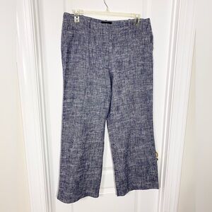 Talbots LINEN Cotton Heritage Wide Leg Ankle Pants Navy Heather Size 14